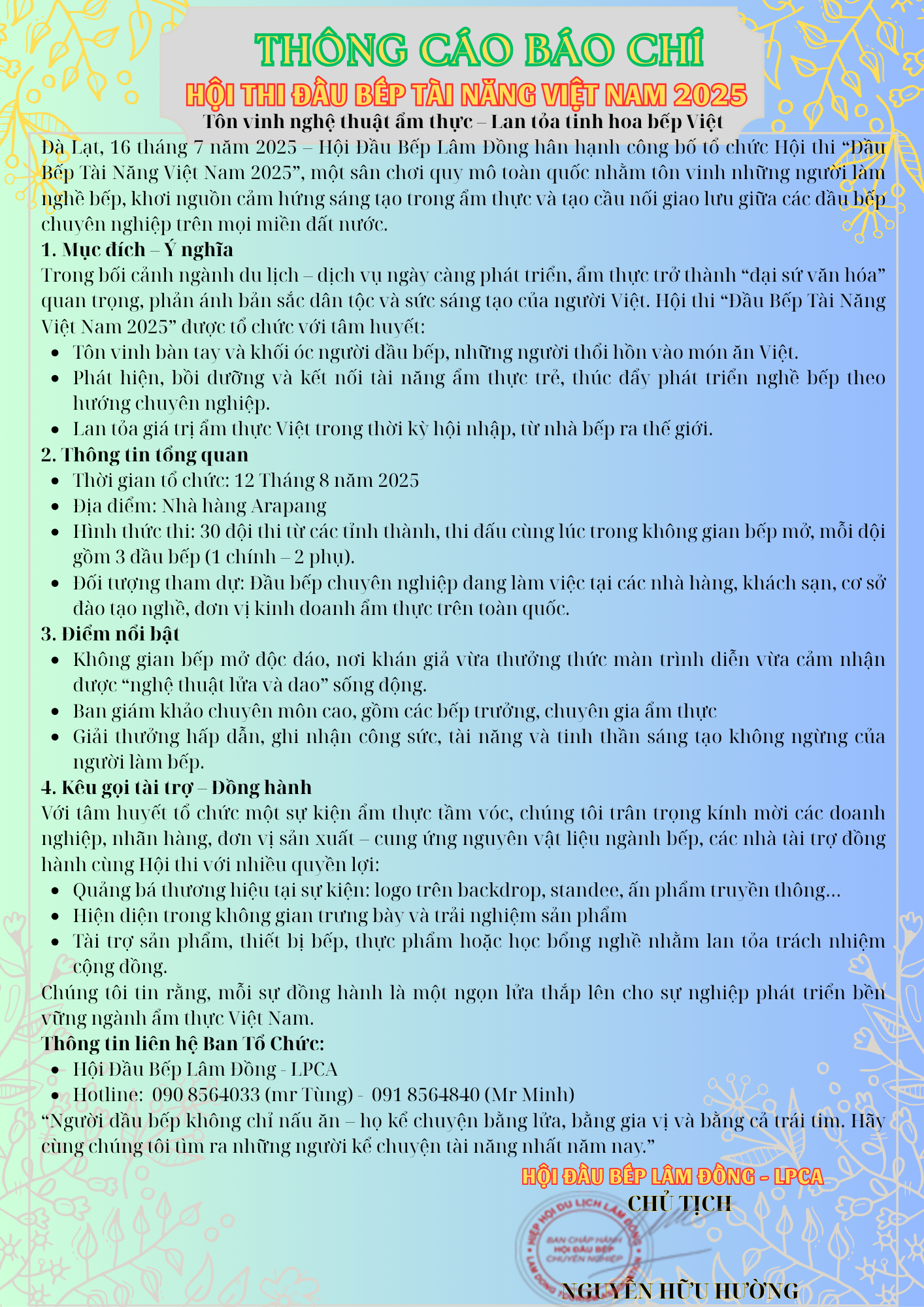 Thông cáo báo chí Hội thi Đầu Bếp Tài Năng Việt Nam 2025