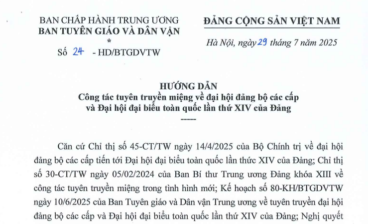 Đã có Hướng dẫn 24-HD/BTGDVTW tuyên truyền về đại hội đảng bộ các cấp