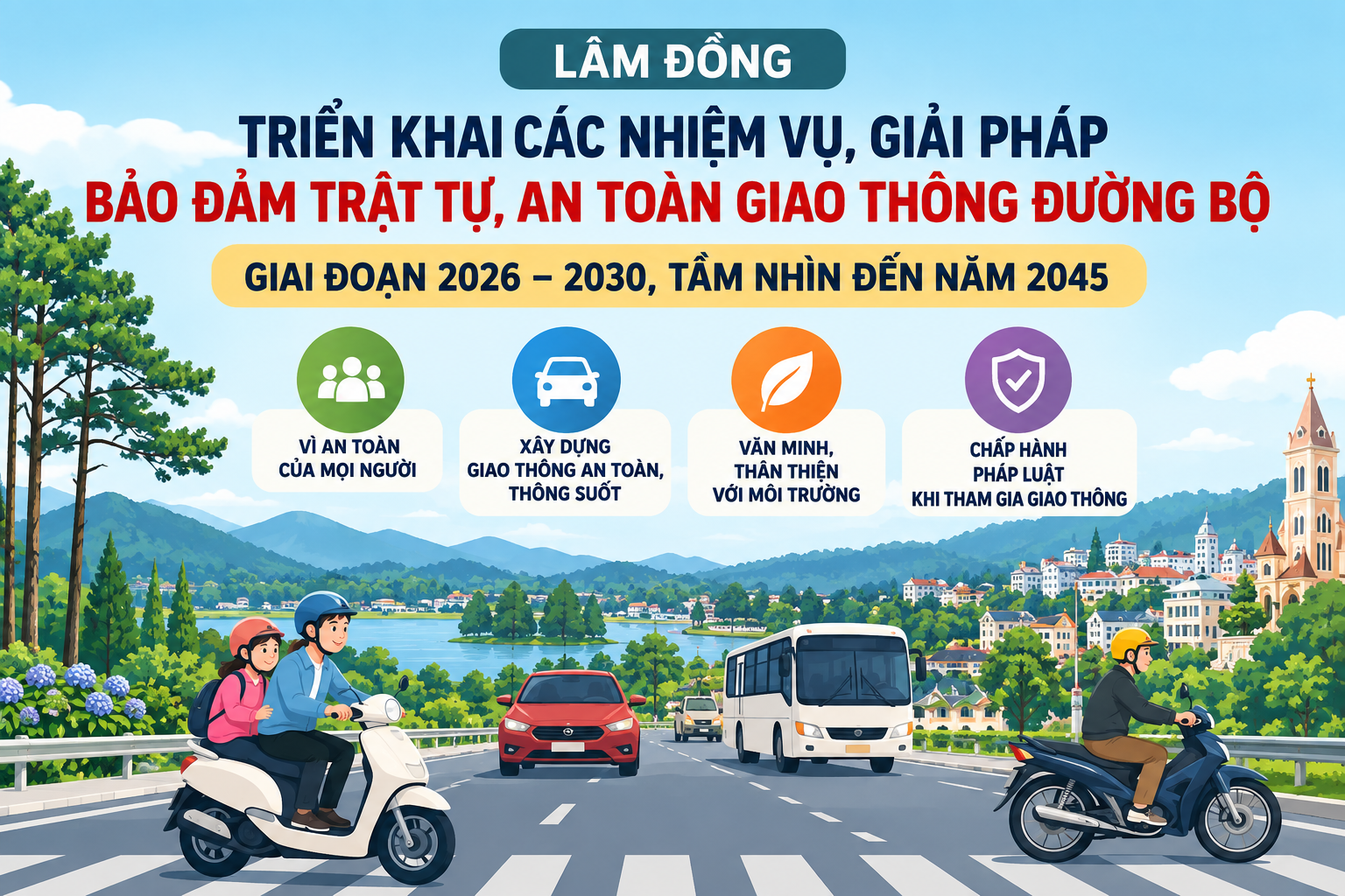 Lâm Đồng triển khai các nhiệm vụ, giải pháp bảo đảm trật tự, an toàn giao thông giai đoạn 2026 – 2030, tầm nhìn đến năm 2045
