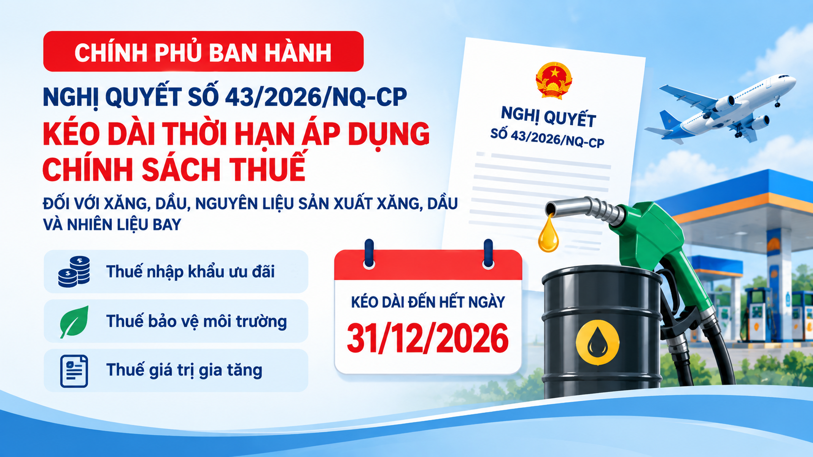 Kéo dài thời hạn áp dụng chính sách thuế đối với xăng, dầu, nguyên liệu sản xuất xăng, dầu và nhiên liệu bay